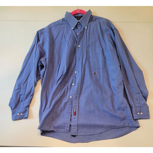 Tommy Hilfiger Mens Original Oxford Shirt Size 17x34/35 Blue Long Sleeve‎ Logo
